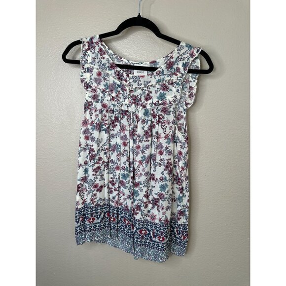 Knox Rose Womens White Blouse Small floral aline rayon‎ sleeveless round neck - Picture 2 of 6